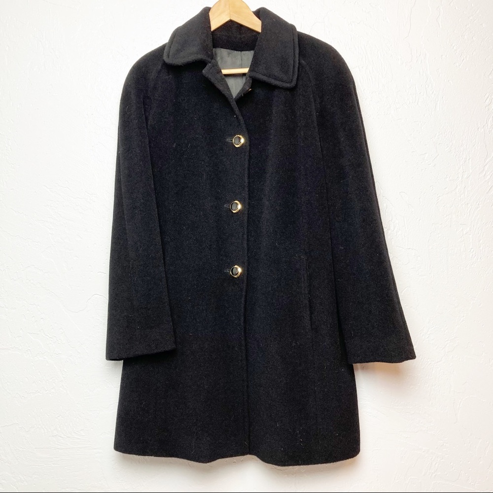 Black wool overcoat button front Sz 8 vintage